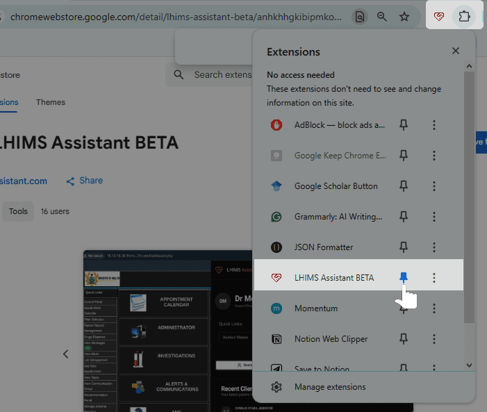 Step 3: Pin the Extension